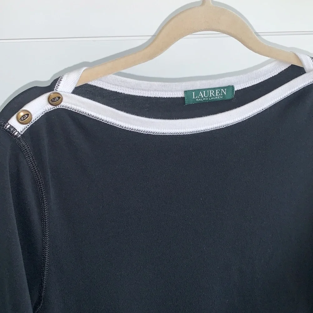 Lauren Ralph Lauren T-Shirt Women's Size L Black 3/4‎ Sleeve Pullover T-Shirt - Picture 4 of 6